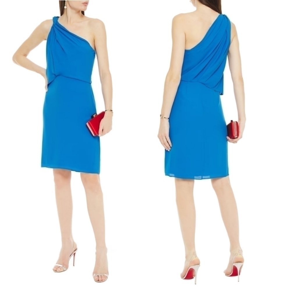 New Halston Braided Strap One-Shoulder Silky Georgette Dress NWT Size 4